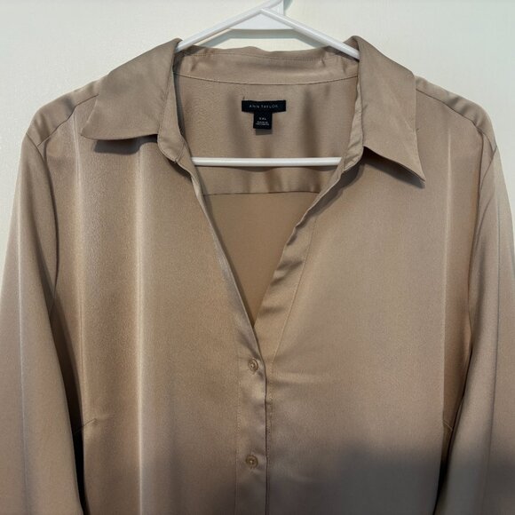 Ann Taylor Beige Button Down Shirt - Picture 2 of 9